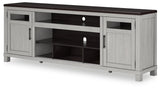 Side angle of Darborn 88 inch TV stand with open cubby