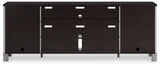Back side view of Darborn TV stand showing wire management cutouts