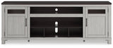 Top view of Darborn gray and brown 88 inch TV stand