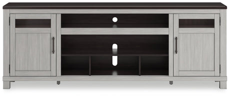 Top view of Darborn gray and brown 88 inch TV stand