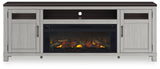 Darborn TV stand head-on view with electric fireplace on