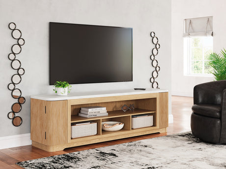 Camdill 80 inch TV stand light brown front angle