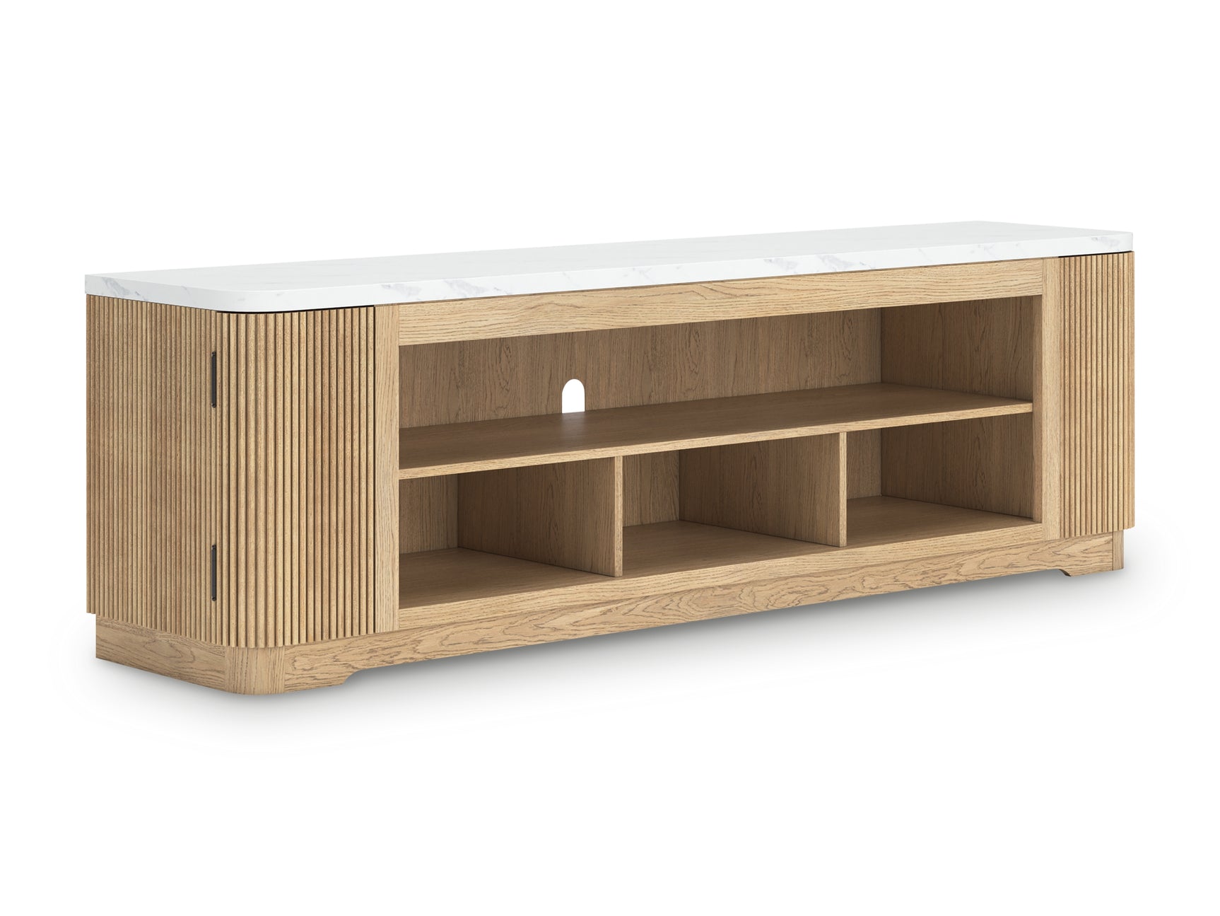 Back view of Camdill 80 inch TV stand showing cable openings