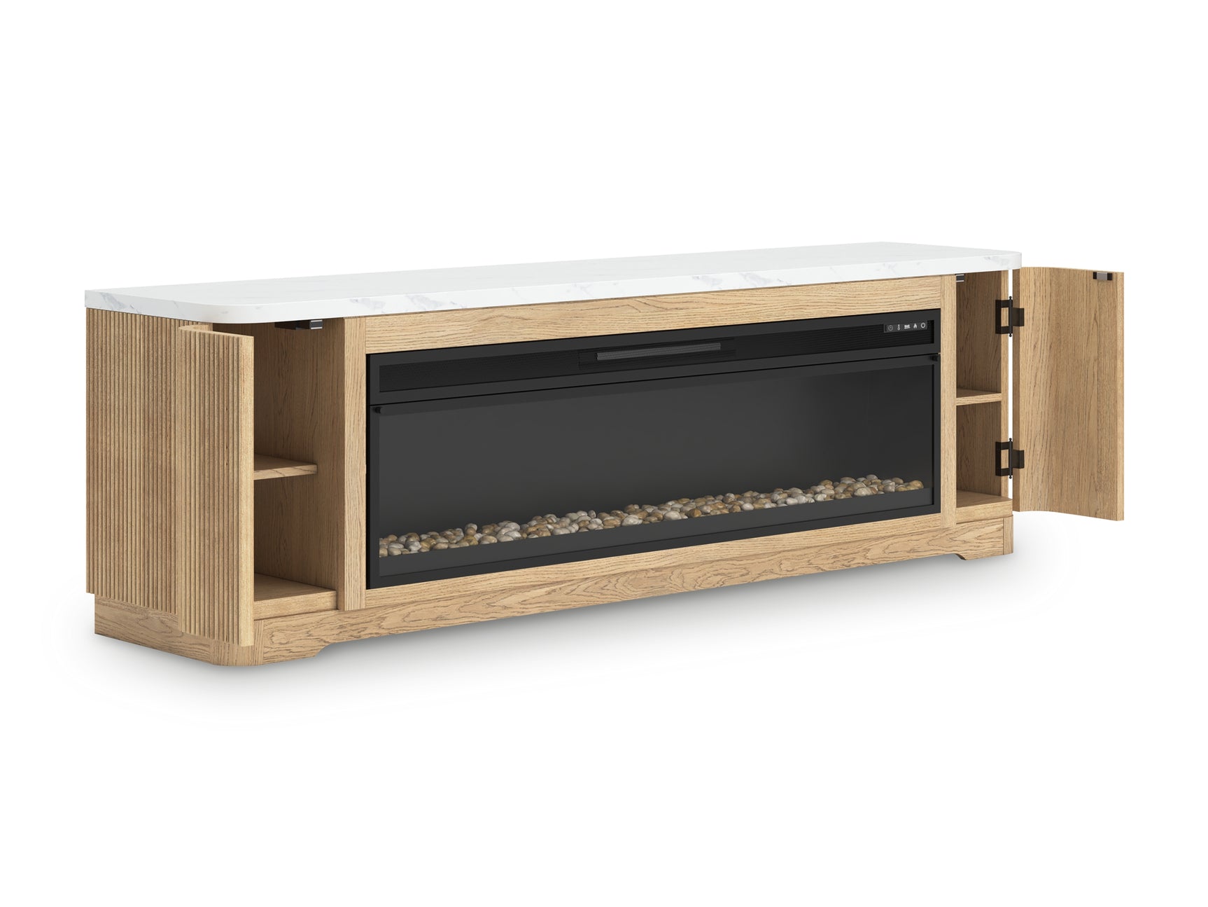 Fireplace insert with stones and lighted embers