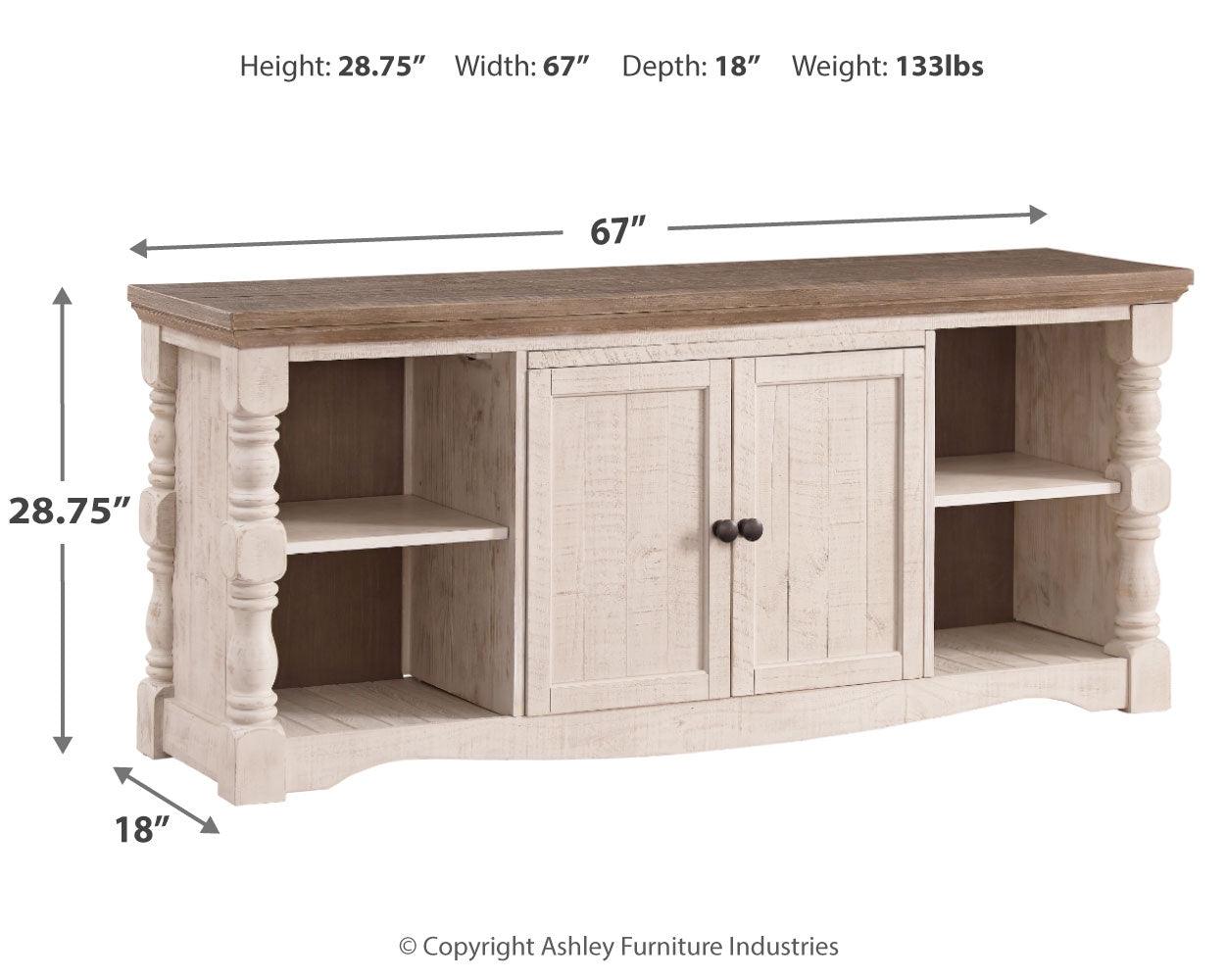 Havalance two-tone 67 inch TV stand dimension diagram