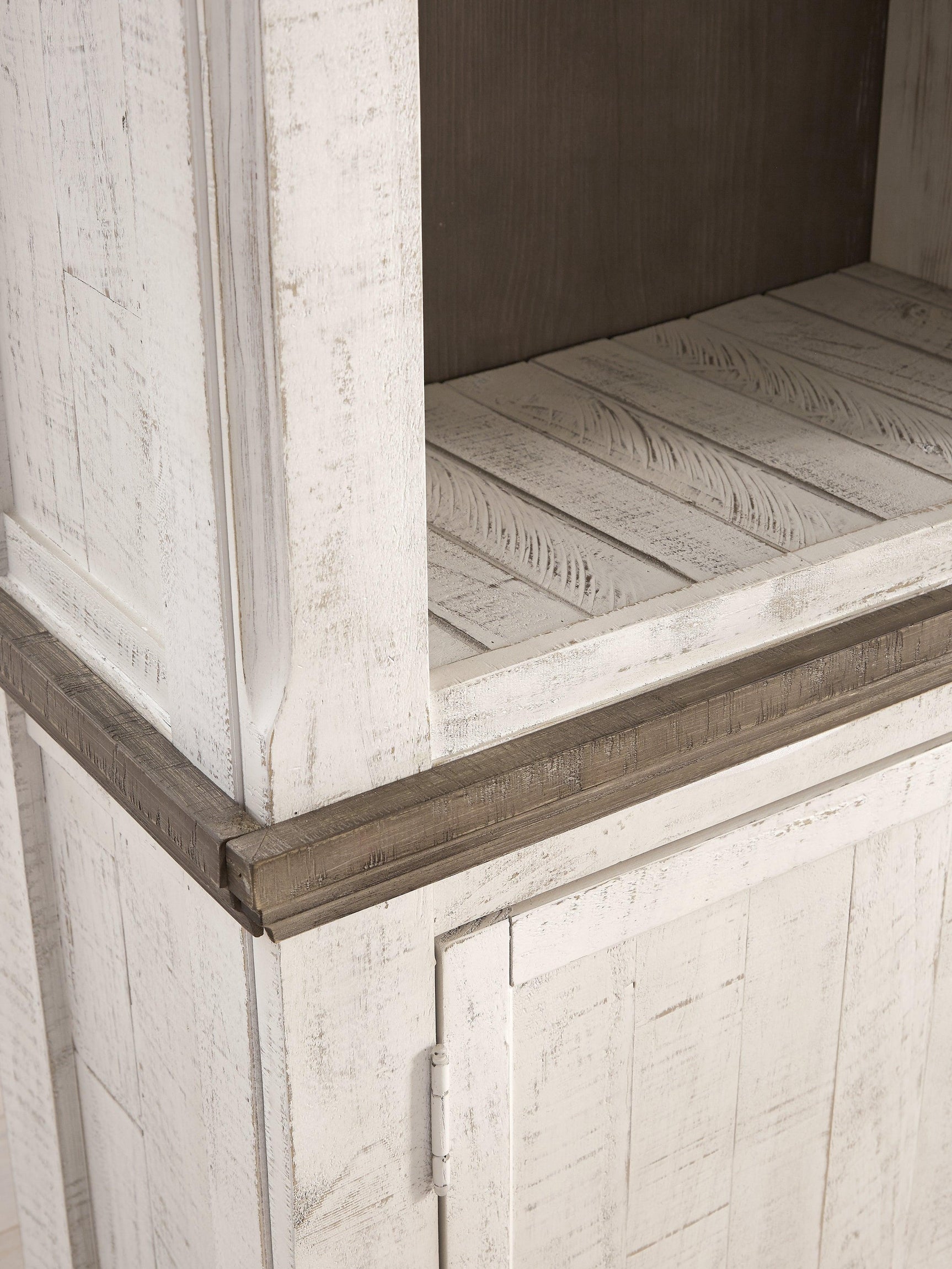 Top angled view of pier cabinet shelves