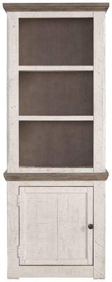 Havalance Two-Tone Left Pier Cabinet head-on view with open shelves and cabinet