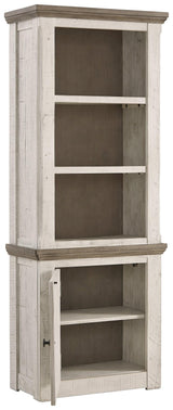 Havalance Two-Tone Left Pier Cabinet angled view showing open shelves and cabinet door