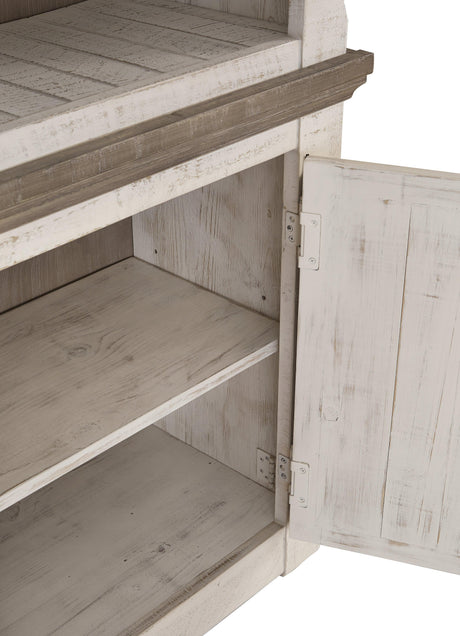 Open door showing storage shelf inside pier cabinet