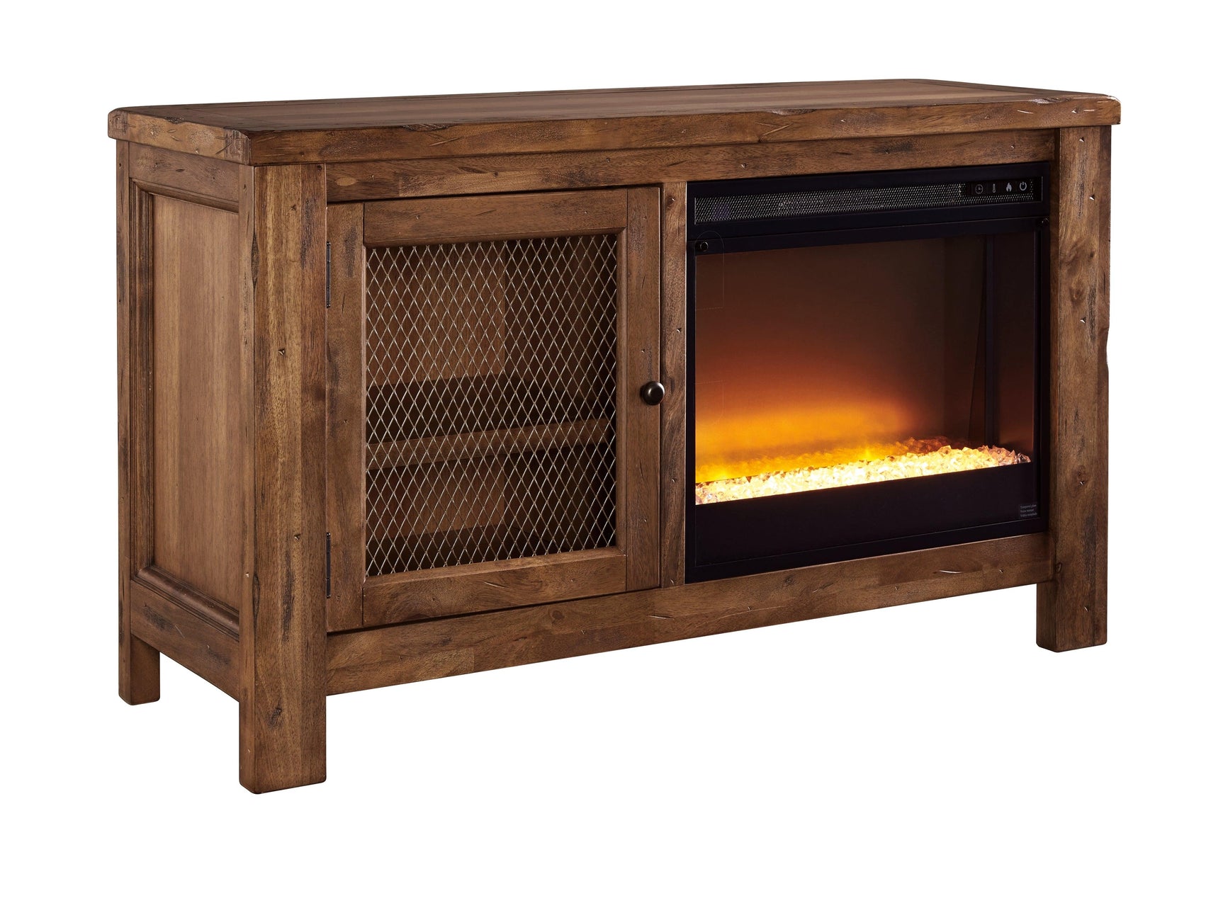 Black electric fireplace insert showing flickering flame effect