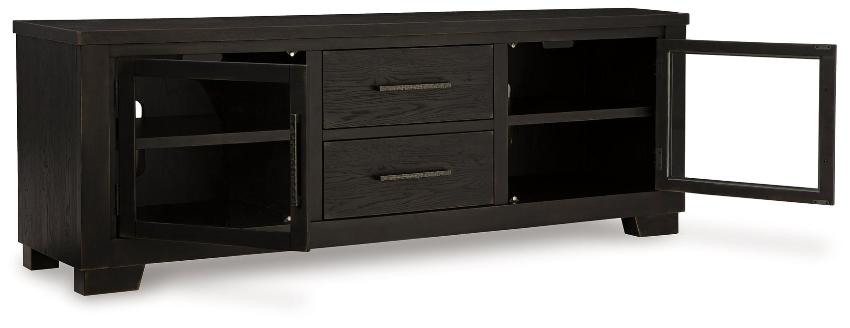 Galliden 80 inch TV stand angled open showing storage