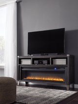 Close-up of Todoe TV Stand electric fireplace insert with LED lights