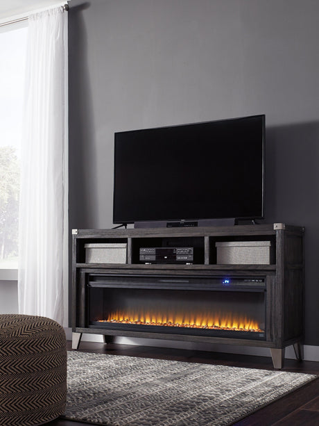 Close-up of Todoe TV Stand electric fireplace insert with LED lights