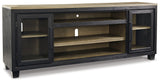 Foyland TV stand with closed glass-front cabinets side view