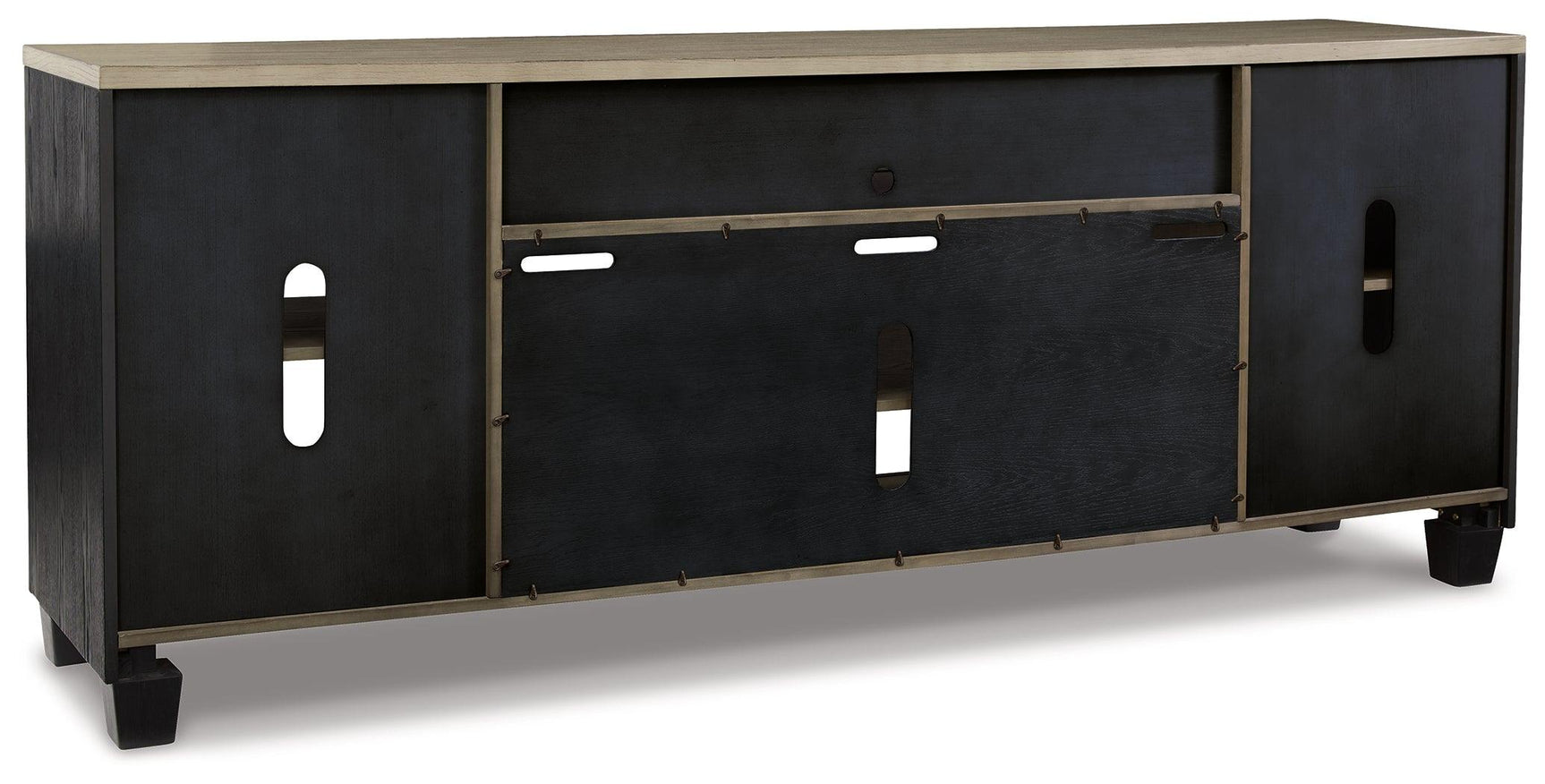 Back view showcasing wire management on Foyland TV stand