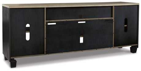 Back view showcasing wire management on Foyland TV stand