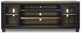 Head-on view of Foyland 83 inch two-tone TV stand