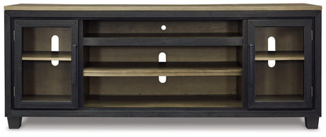 Head-on view of Foyland 83 inch two-tone TV stand
