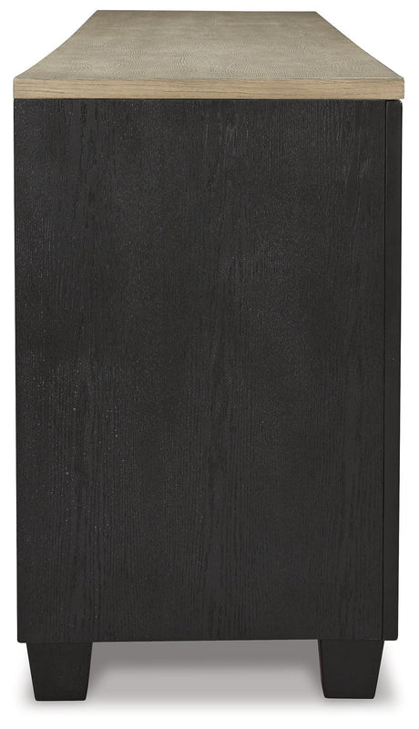 Side profile of Foyland black brown TV stand