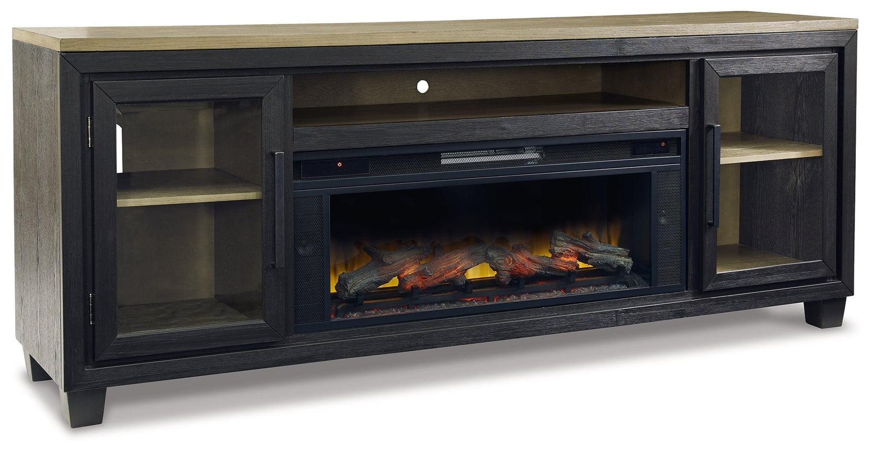 Foyland TV stand angled closed cabinets view