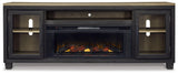 Foyland TV stand head on with fireplace and storage