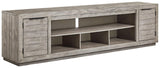 Naydell Gray 92-inch TV Stand side cabinets open angle