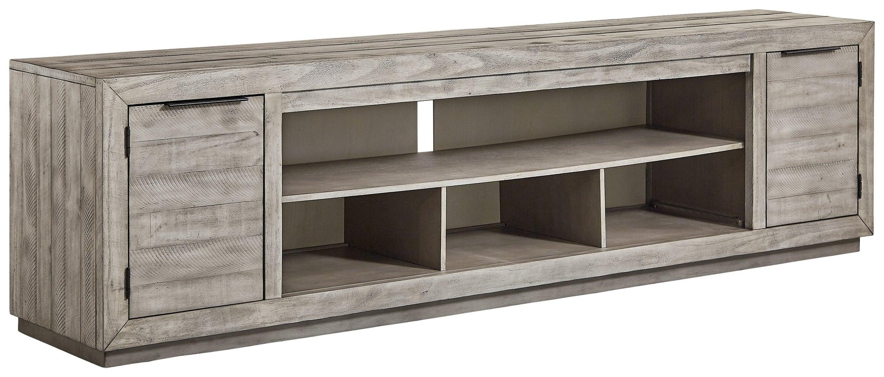 Naydell Gray 92-inch TV Stand side cabinets open angle
