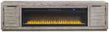 Naydell Gray 92 inch TV Stand with Electric Fireplace head-on view