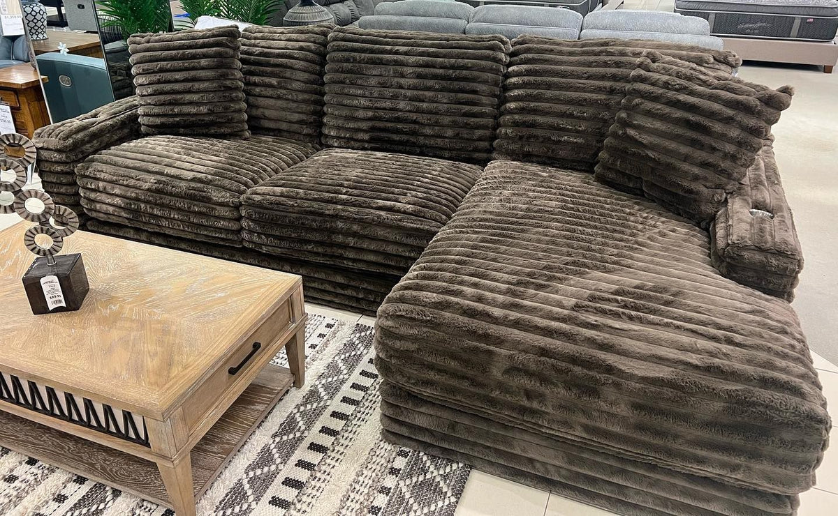 Kelly Oversized Corduroy Chocolate 123" sectional sofa side view
