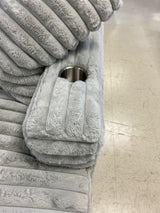 Front view of Kelly oversized gray corduroy sectional sofa with cupholders