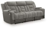 Mixed Motion Shadow Chenille / Faux Leather Power Reclining Sofa — angled view