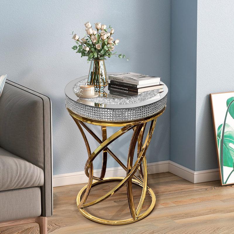 Asona end table with mirror finish angled