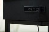 Close-up of metal frame with black finish