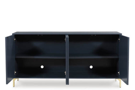 Dark Blue Accent Cabinet front view with open central compartments