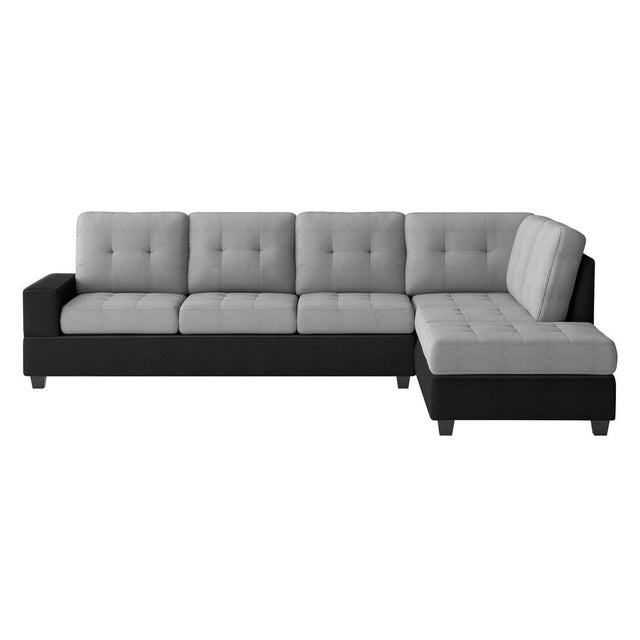 Gray Black Fabric Tufted Ottoman Sectional Sofa main view