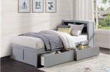 Orion Gray Twin Bed Corner Bookcase Open Shelves and Closed Storage