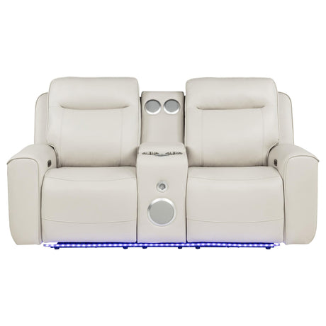 Rojas Dual Power Reclining Loveseat with Bluetooth Speakers Greige — product image 4