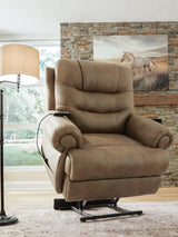 Revived and Restored Earth Faux Leather Power Lift Recliner — angled view