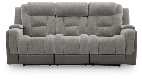 Mixed Motion Shadow Chenille / Faux Leather Power Reclining Sofa — front view