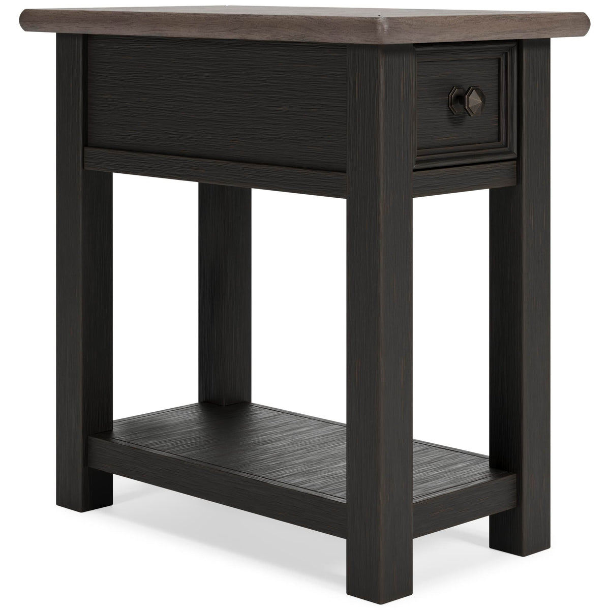 Tyler Grayish Brown/Black Coffee Table with 2 End Tables — angled view