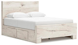 Lawroy Light Natural Queen Panel Bed with Storage — angled view