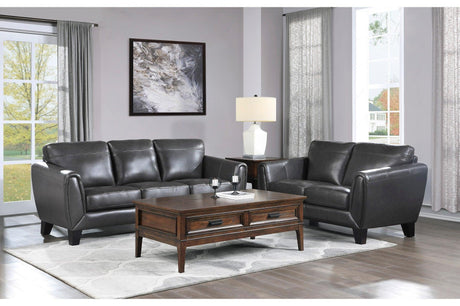 Spivey Dark Dray Burgundy Leather Living Room Set main front view