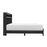 Bellante Black Finish King Bookcase Bed side view showing curved headboard and metal legs