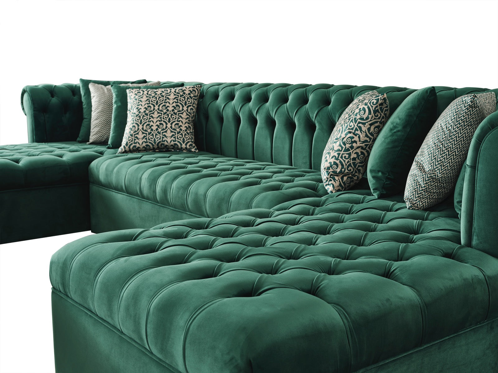 Room setting featuring Emma Green Velvet Double Chaise Sectional sofa