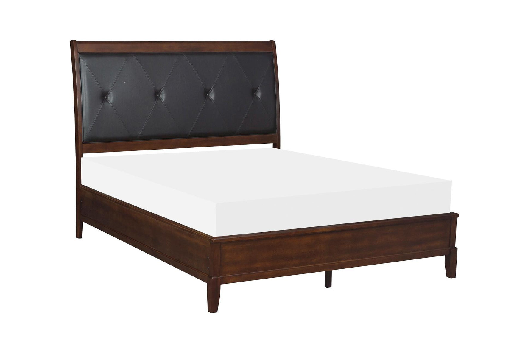 Cotterill Cherry Faux Leather Tufted Panel Bedroom Set bed close-up side view