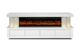 Close-up of electric fireplace and dimmable LED lights