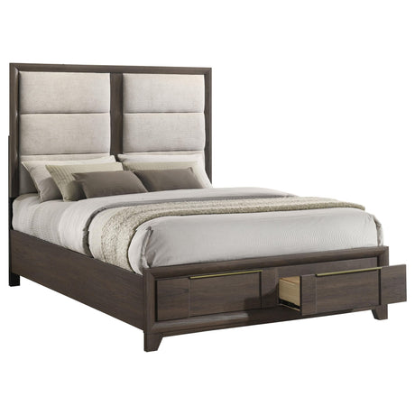 Farre Queen Upholstered Storage Platform Bed Dark Brown — product view