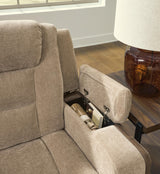 Mixed Motion Brownstone Chenille / Faux Leather Power Recliner — detail view