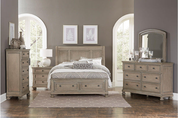 Front view of Bethel Gray Panel Storage Bedroom Set bed