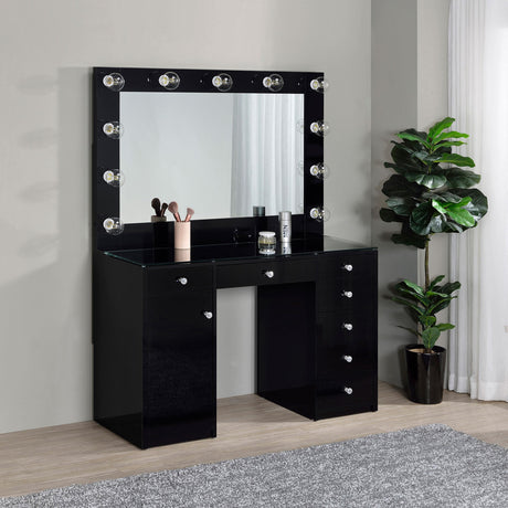 Side angle of Acena vanity showing drawer details